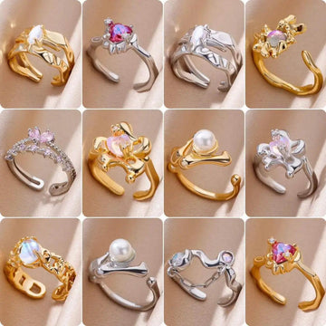 Luxury AAA Zircon Crystals Irregular Stainless Steel Gold Colour Couple Double Layer Rings, Fashion Jewellery - The Jewellery Supermarket